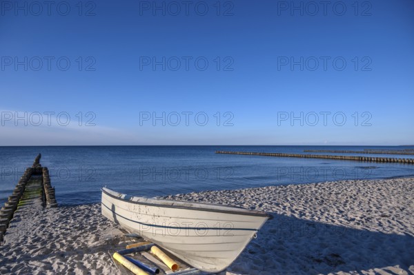 Fishing boat on the beach, Ahrenshoop, Darß, Mecklenburg-Western Pomerania, Germany
