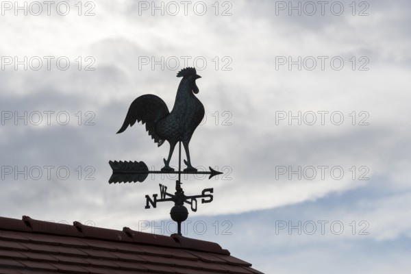 Weather vane on a roof with clouds in the sky, rustic ambiance, Baden-Württemberg, Germany