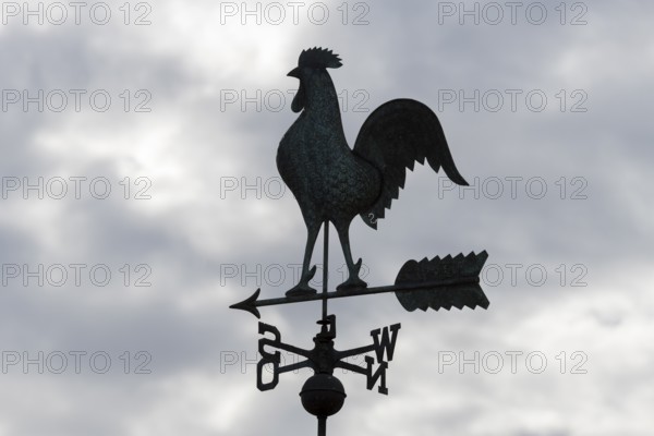 Weathercock silhouette against cloudy sky, looks mystical and dark, Baden-Württemberg, Germany