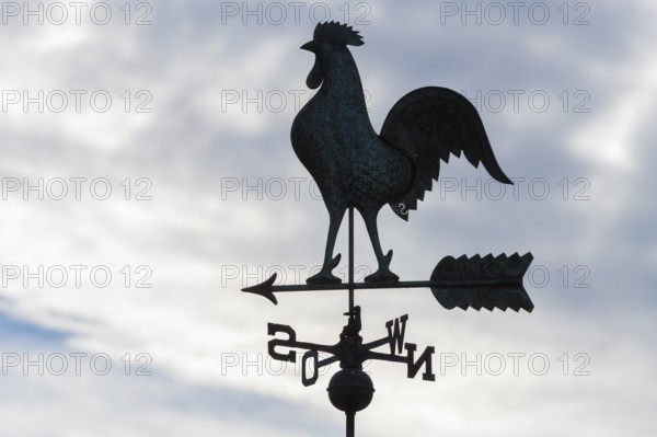 Silhouette of a weather cock against a cloudy sky, cool atmosphere, Baden-Württemberg, Germany