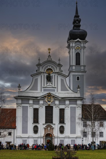 The Marienmünster in the evening light, Dießen am Lake Ammer, Upper Bavaria, Bavaria, Germany