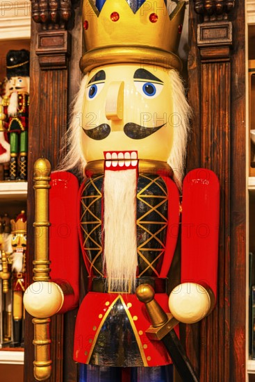 Sales stand with nutcracker figure, Christkindlmarkt, Marienplatz, Munich, Upper Bavaria, Bavaria, Germany