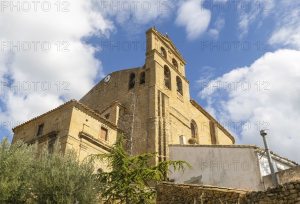 Romanesque architecture Iglesia del Salvador church, medieval village of Luesia, Cinco Villas, Zaragoza province, Aragon, Spain