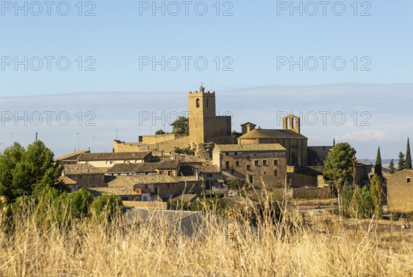 Historic castle and church medieval village of Layana, Cinco Villas, Zaragoza province, Aragon, Spain