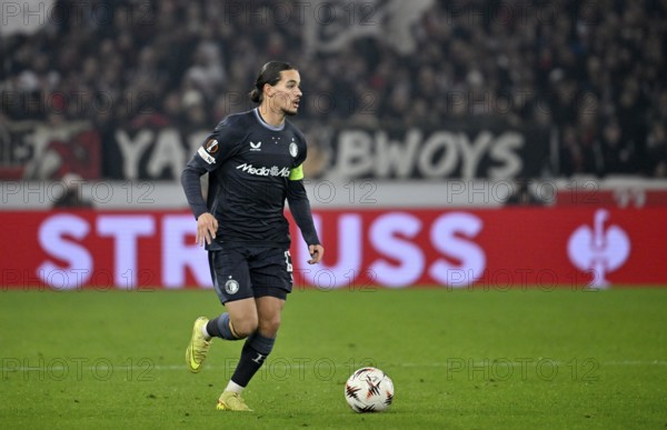 Anis Hadj Moussa Feyenoord Rotterdam (23) Action on the ball in the background gang advertising logo STRAUSS Europa League, MHPArena, MHP Arena Stuttgart, Baden-Württemberg, Germany