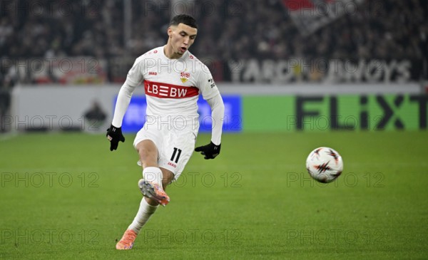 Bilal El Khannouss VfB Stuttgart (11) Ball action Europa League, MHPArena, MHP Arena Stuttgart, Baden-Württemberg, Germany