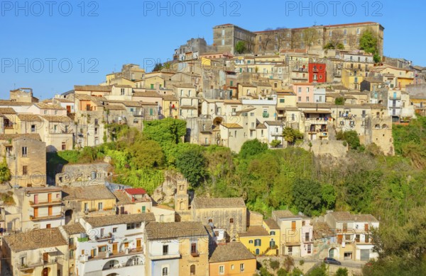 Low angle view of Ragusa Ibla historic town, Ragusa Ibla, Ragusa province, Sicily, Italy