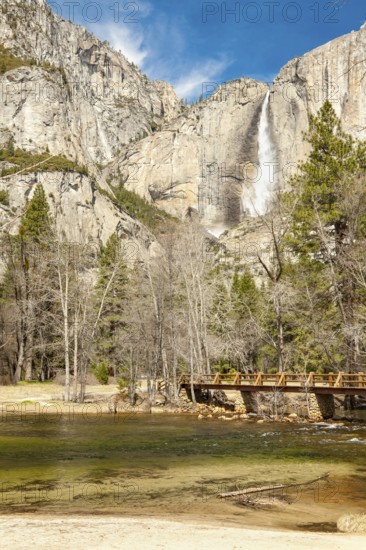 Upper falls and merced river at yosemite on a spring day