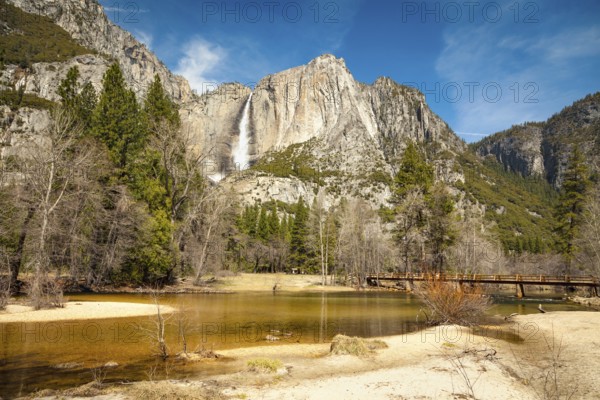 Upper falls and merced river at yosemite on a spring day