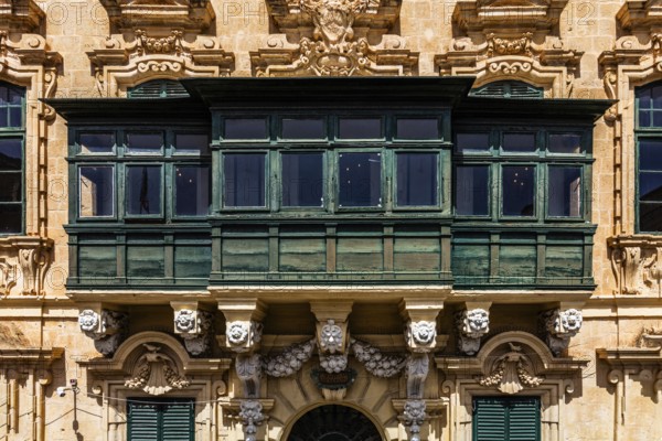 Traditional balconies, Gallaria, architectural feature of Malta reflect the rich cultural heritage of the Arab era, with better ventilation and ability to observe road activity, Valletta, UNESCO World Heritage, Malta