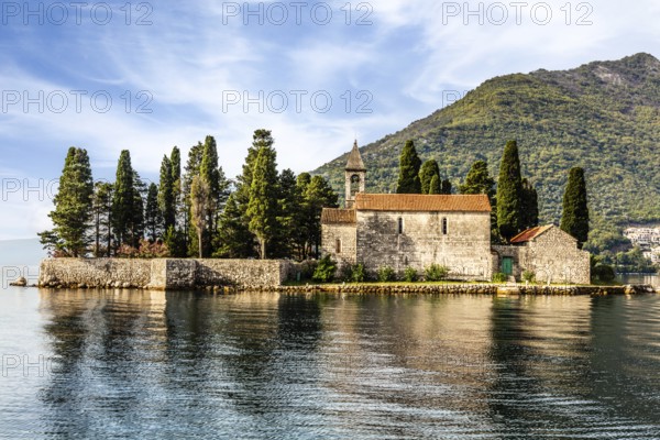 Former Perast seafaring center with the interesting offshore island of Sveti Dorde - St. Georg, in the Bay of Kotor, Montenegro, Perast, Montenegro