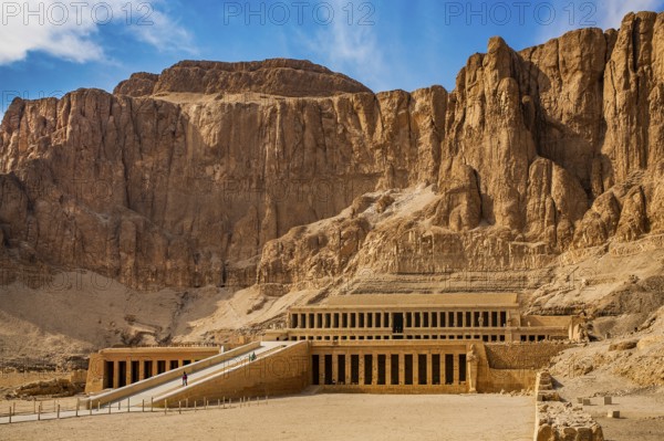 Mortuary temple of Pharaoh Hatshepsut - Deir el-Bahari, behind the rock face lies the Valley of the Kings, Luxor, West Thebes, Egypt