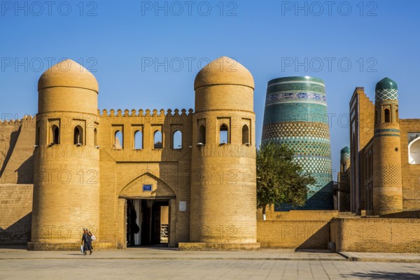 West gate Ata Darwase with Kalta Menar, Khiva, Uzbekistan