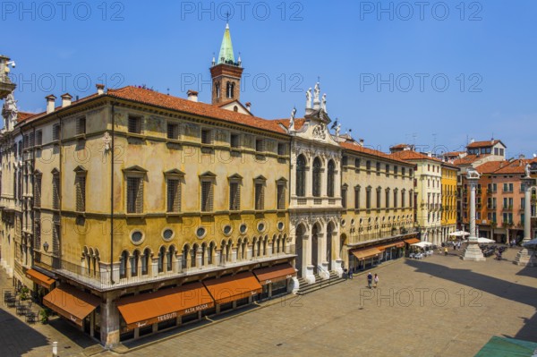 Palazzo Monte di Pieta with Baroque San Vicenco Church, Piazza dei Signori, magnificent center with Palladio's main work, Vicenza, Veneto, Italy, Vicenza, Veneto, Italy