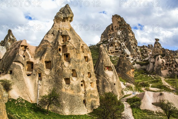 Residential caves at Uechisar Castle, fantastic tuff rock formations, Cappadocia, Turkey