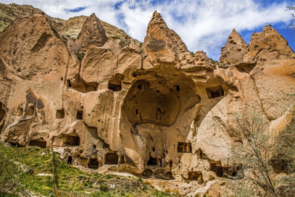 Residential caves, Zelve Valley, fantastic tuff rock formations, Cappadocia, Turkey
