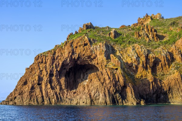 Rock formations and deep blue water in Scandola Nature Reserve, Corsica