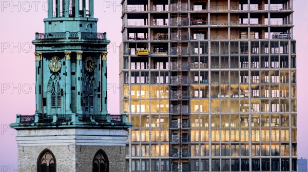 St. Mary's Church, The Berlinian skyscraper construction site at Alexanderplatz, Berlin, 06.11.2025, Berlin, Germany