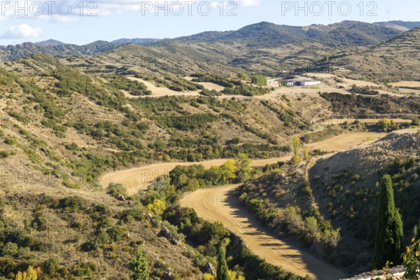 Countryside landscape view south east from Sos del Rey Catolico, Cinco Villas district, Zaragoza province, Aragon, Spain