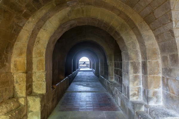 Medieval tunnel archway, Iglesia de San Esteban, Sos del Rey Católico, Cinco Villas Zaragoza province, Aragon, Spain