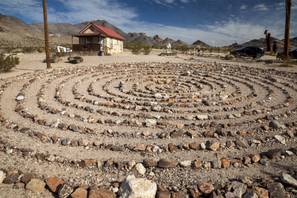 Beatty, Nevada - Art is the attraction in Rhyolite, a town that boomed briefly after gold was discovered in 1904. A labyrinth is one of the modern attractions