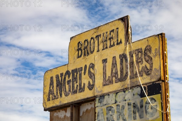 Beatty, Nevada - A sign for Angel's Ladies Brothel. Prostitution is legal in many parts of Nevada, but Angel's Ladies has been closed since 2014
