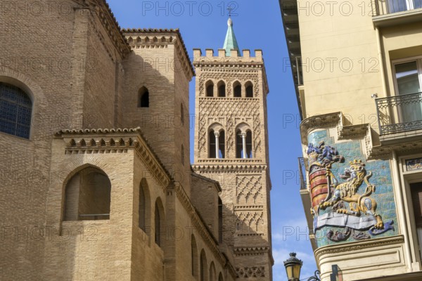 Mudejar architecture of Savior of Zaragoza, cathedral church building, also known as La Seo, Zaragoza, Aragon, Spain