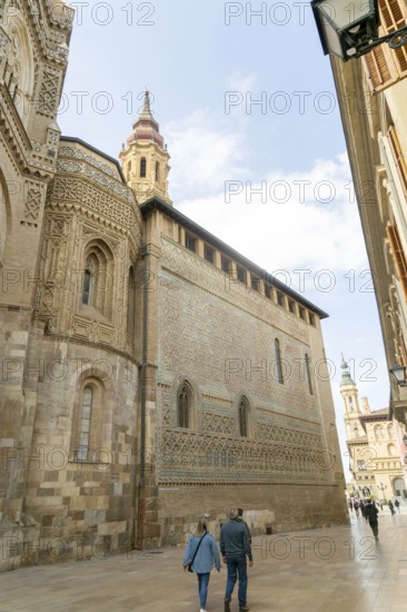 Mudejar architecture of Savior of Zaragoza, cathedral church building, also known as La Seo, Zaragoza, Aragon, Spain