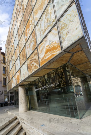 Modern architecture of Museo del Foro de Caesaraugusta, Roman forum museum building, Zaragoza, Aragon, Spain