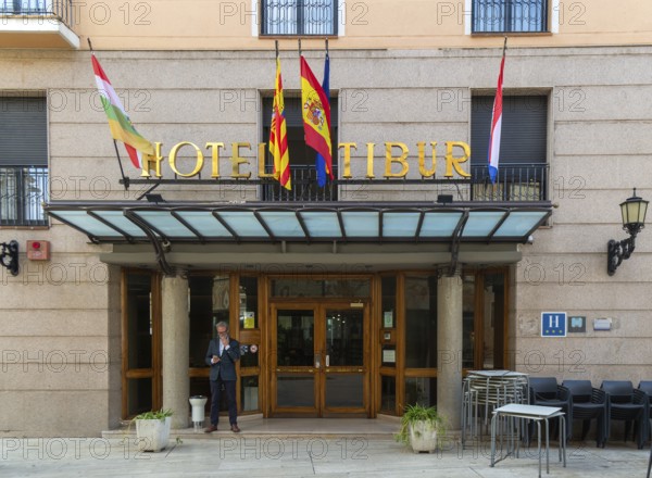Entrance doorway to Hotel Tibur in city centre of Zaragoza, Aragon, Spain