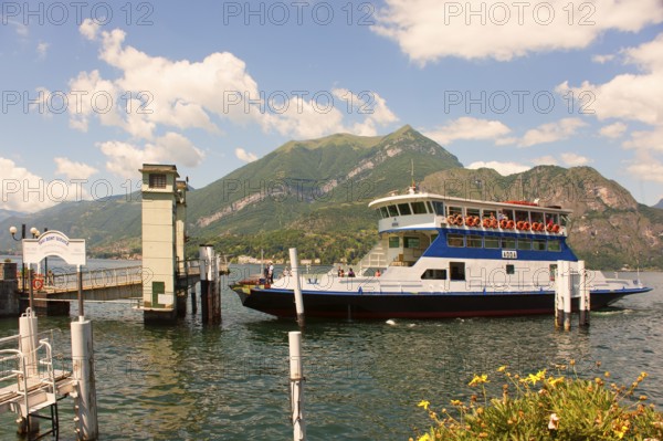 Bellagio, picturesque small town with views of the Alps, sightseeing steamer on Lake Como, Italian Lago di Como, one of the Upper Italian lakes, Lombardy region, Italy