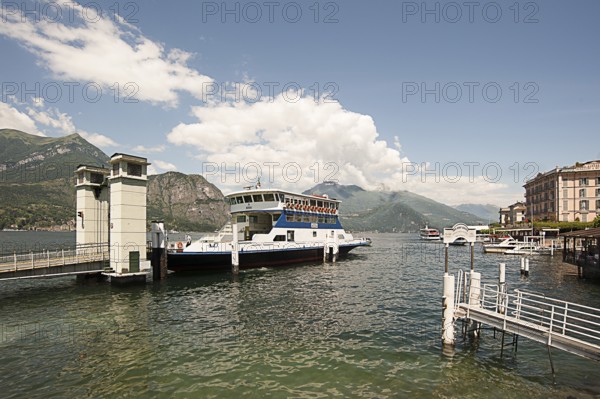 Bellagio, picturesque small town with views of the Alps, excursion steamer on Lake Como, Italian Lago di Como, one of the Upper Italian lakes, Lombardy region, Italy