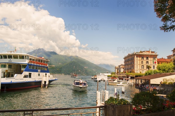 Bellagio, picturesque small town with views of the Alps, cruise steamers and boats on Lake Como, Italian Lago di Como, one of the Upper Italian lakes, Lombardy region, Italy