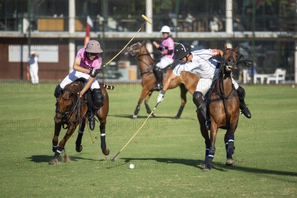 Scene at the 132nd Argentinean Open Polo Championship (Spanish Campeonato Argentino Abierto de Polo), player Isidro Strada from the La Dolfina II team and Antonio Heguy from the Ellerstina Indios Chapaleufú Vista team fighting for the ball, Buenos Aires, Argentina