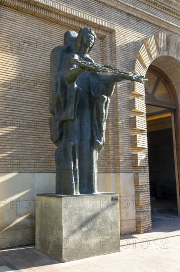 Bronze sculpture at City Hall of Ángel de la Ciudad, sculptor Pablo Serrano 1965, Zaragoza, Aragon, Spain