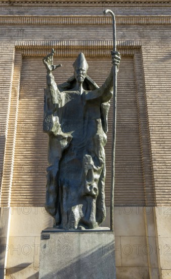 Bronze sculpture at City Hall of San Valero, Saint Valerius of Saragossa, sculptor Pablo Serrano 1965, Zaragoza, Aragon, Spain
