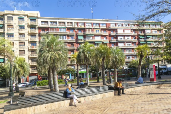 Modern residential apartment block buildings, Plaza de Portillo, city centre of Zaragoza, Aragon, Spain