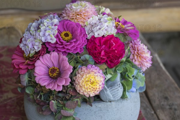 Flower bouquet with zinnias