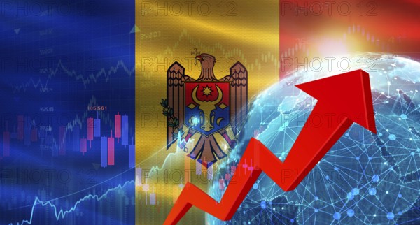 Global financial growth with Moldavia flag. Financial growth with Moldavia flag on economic background