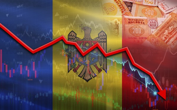 Moldavia financial fall on economy market. Moldavia financial crisis on economic graph