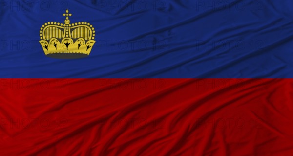 Liechtensteiner flag waving. Flag of Liechtenstein with cloth texture
