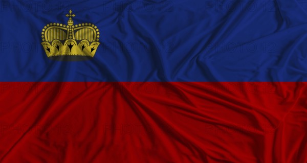 Liechtensteiner flag with fabric texture background. National flag of Liechtenstein with cloth texture