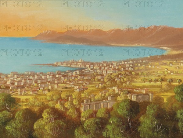 View of Cannes in southern France, France, based on a painting by Hubert Sattler (1817-1904), reproduction from a 19th century model. Authentic, file restored for optimal use, exact date of original unknown