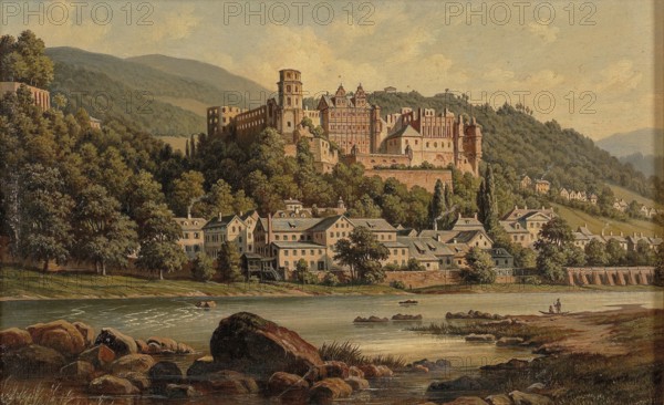 View of Heidelberg, Baden-Württemberg, Germany, based on a painting by Hubert Sattler (1817-1904), reproduction from a 19th century model. Authentic, file restored for optimal use, exact date of original unknown