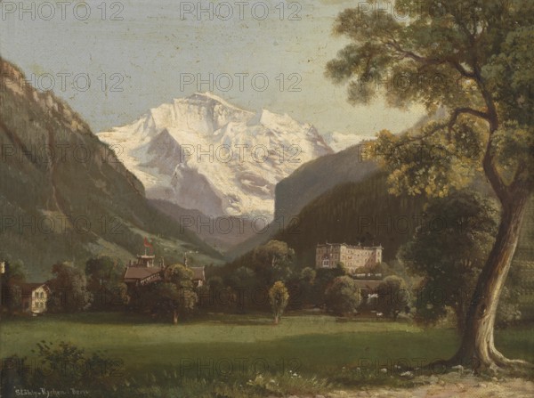 The Jungfrau mountain in the Swiss Alps, Switzerland, based on a painting by Hubert Sattler (1817-1904), reproduction from a 19th century model. Authentic, file restored for optimal use, exact date of original unknown