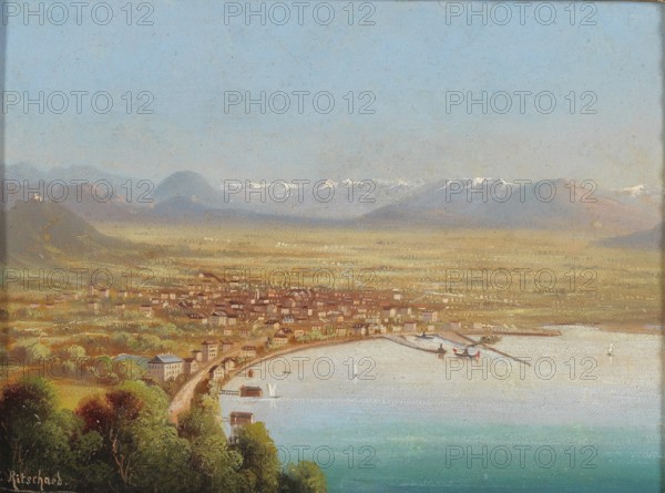 View of Bregenz, Austria, based on a painting by Hubert Sattler (1817-1904), reproduction from a 19th century model. Authentic, file restored for optimal use, exact date of original unknown