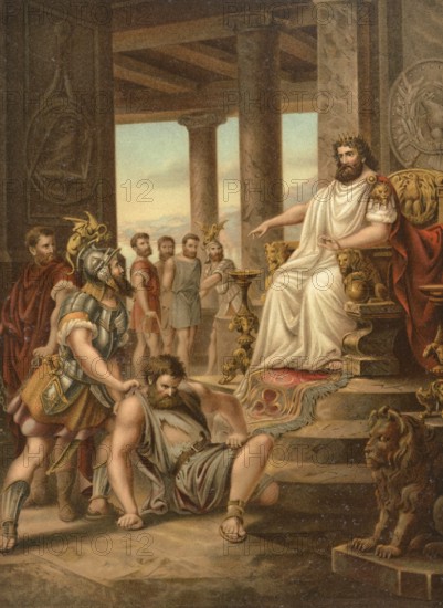 Biblical scene, Bible, The Unworthy Servant, illustration, reproduction from a 19th-century model. Authentic, file restored for optimal use, exact date of submission unknown, historical