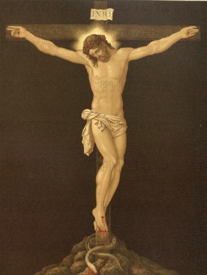 Biblical scene, Bible, It is finished, a famous last sentence of Jesus that is in the Gospel of John. It means that Jesus completed his life's work on the cross: the redemption of humanity from its sins and the fulfillment of God's plan of salvation, illustration, reproduction from a model from the 19th century. Authentic, file restored for optimal use, exact date of submission unknown, historical