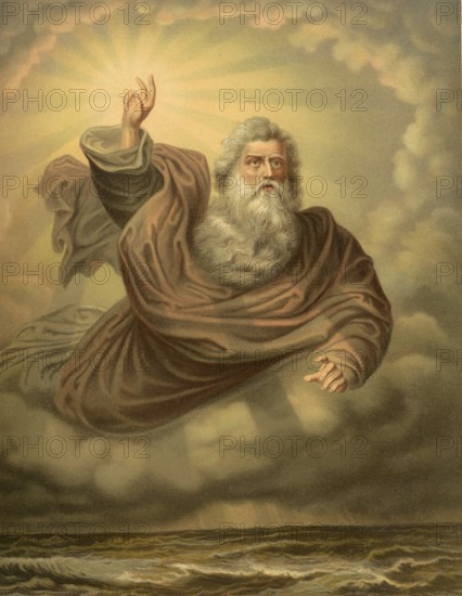 Biblical scene, Bible, Let There Be Light, comes from the first chapter of the Bible, the Book of Genesis (Genesis), and marks the beginning of creation, illustration, reproduction from a 19th-century model. Authentic, file restored for optimal use, exact date of submission unknown, historical