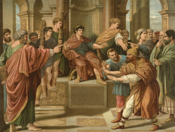 Biblical scene, Bible, The Blindness of Theophilus the High Priest, illustration, reproduction from a 19th century model. Authentic, file restored for optimal use, exact date of submission unknown, historical